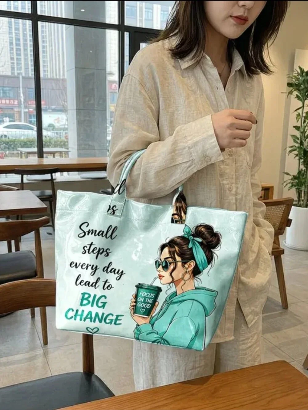 Women Inspirational PVC Large Tote Daily Commute Tote Bag